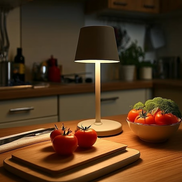 The Ren cordless lamp on a kitchen counter at dinner time