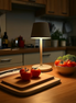 The Ren cordless lamp on a kitchen counter at dinner time