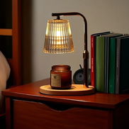 The Ember Lamp candle warmer on a bookshelf