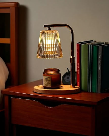 The Ember Lamp candle warmer on a bookshelf