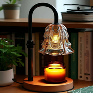 The Petal Lamp candle warmer on a bookshelf ledge