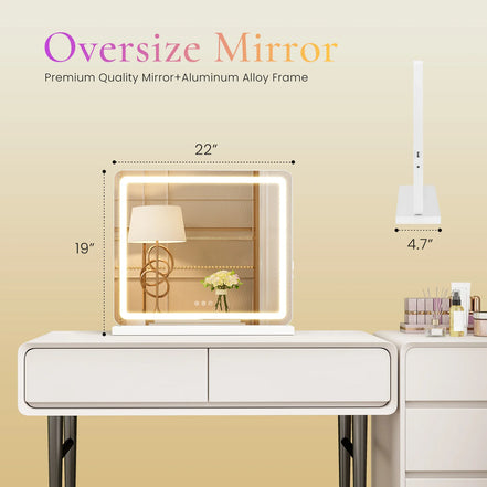 LED Vanity Mirror — Dimmable, 3 Light Modes, Aluminum Frame