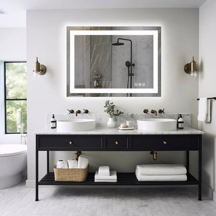 Front-Lit + Backlit LED Bathroom Mirror — Anti-Fog, Dimmable