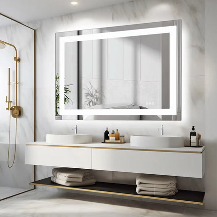 Front-Lit + Backlit LED Bathroom Mirror — Anti-Fog, Dimmable