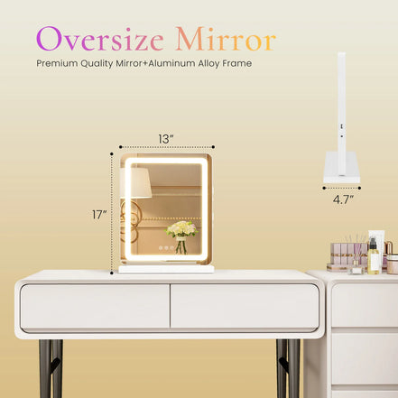 LED Vanity Mirror — Dimmable, 3 Light Modes, Aluminum Frame