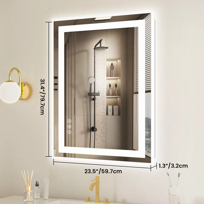 Front-Lit + Backlit LED Bathroom Mirror — Anti-Fog, Dimmable