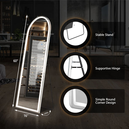 Full-Length LED Mirror 60×16" — Dimmable, Standing or Hanging