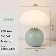 Bloom glass mushroom table lamp in sage green with dimensions