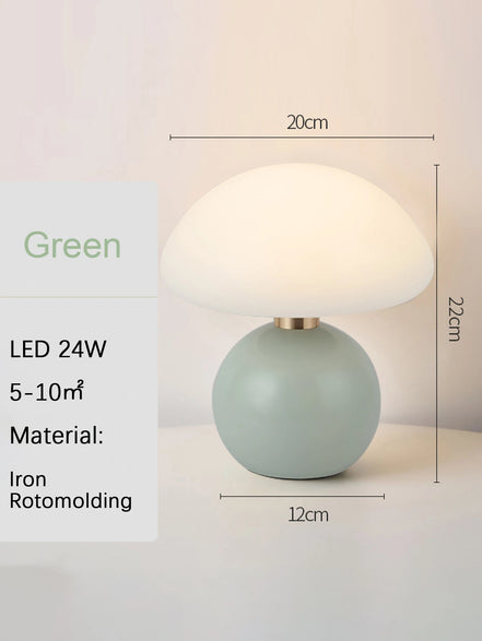 Bloom glass mushroom table lamp in sage green with dimensions