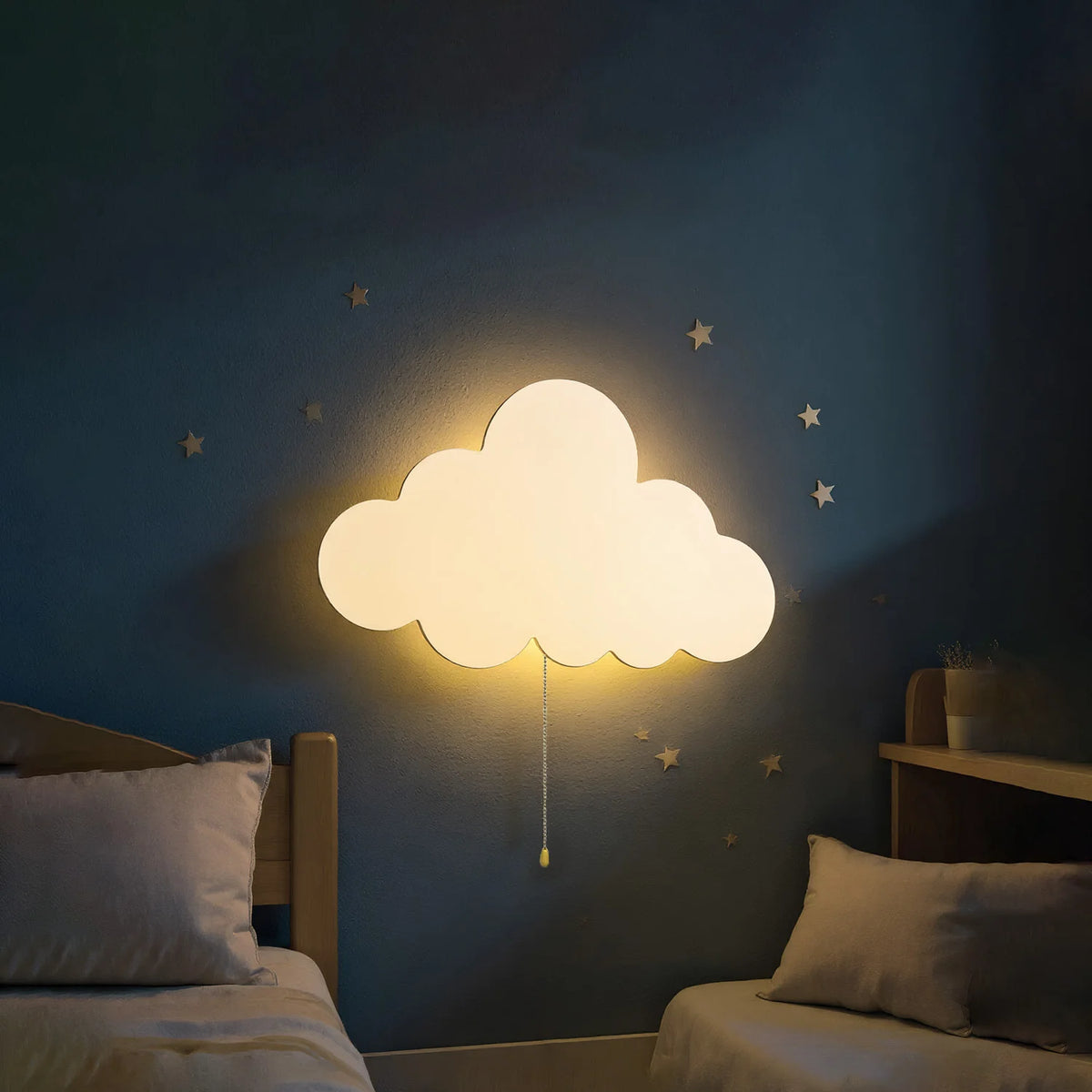 Floating cloud night light glowing warm