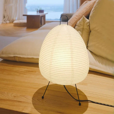 Paper lantern table lamp, large size, glowing warm