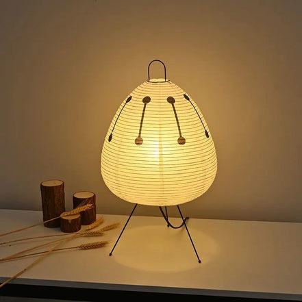 Paper lantern table lamp, small size, glowing warm