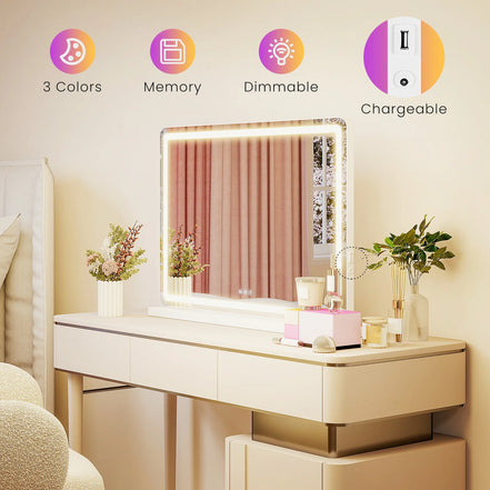 LED Vanity Mirror — Dimmable, 3 Light Modes, Aluminum Frame