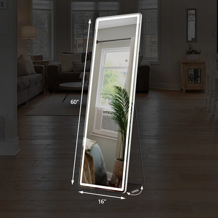 Full-Length LED Mirror 60×16" — Dimmable, Standing or Hanging