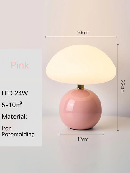 Bloom glass mushroom table lamp in blush pink with dimensions