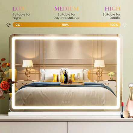 LED Vanity Mirror — Dimmable, 3 Light Modes, Aluminum Frame
