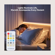 Cove COB LED strip lighting a bedroom headboard warmly